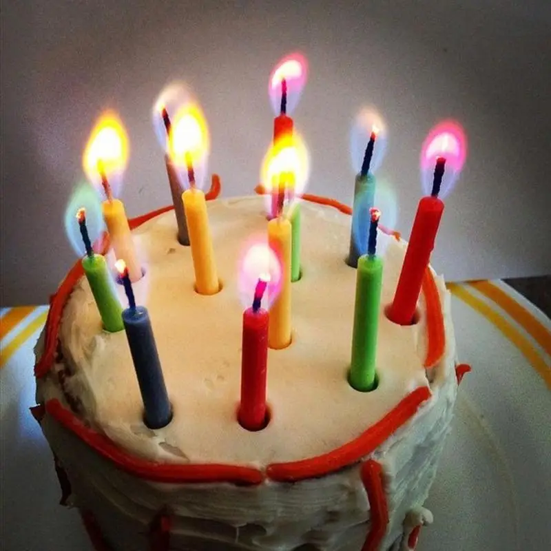 12 шт./кор. на день рождения свечи для торта разноцветный пламени свечи свадебной для вечеринки, дня рождения свечи для торта украшения вечерние поставки