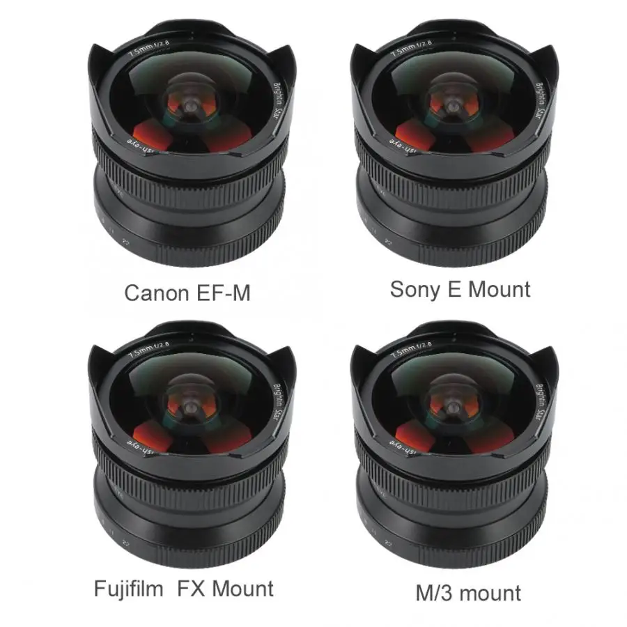 

7.5mm f2.8 Super Wide Angle 180 Fisheye Manual Focus Lens for Sony E mount for Canon EF-M for Fuji FX for M/3 MIrrorless Cameras