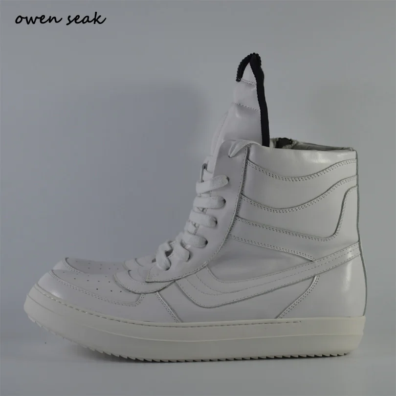 

Owen Seak Women Shoes High-TOP Ankle Luxury Trainers Genuine Leather Winter Boots Lace Up Casual Brand Zip Flats Black Sneaker