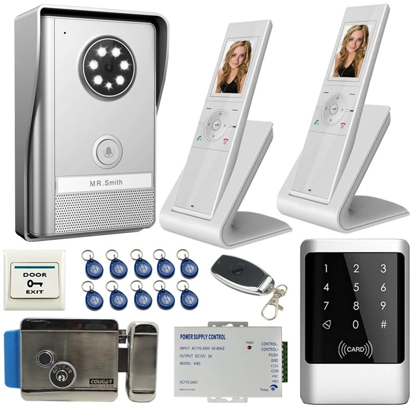 

JERUAN Wireless Video Doorbell Intercom Door Phone System Night Vision IP55 waterproof Camera+Metal Access controller+E-lock 1V2