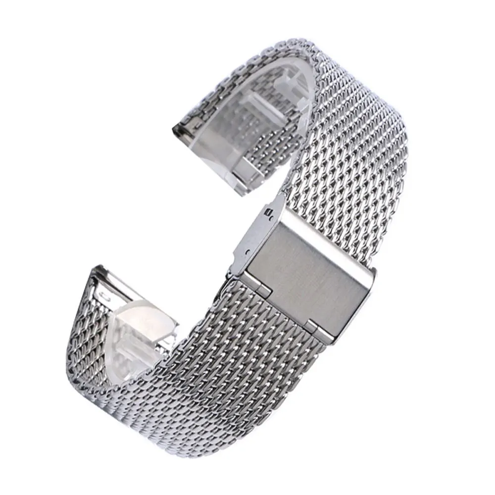 Модный серебряный ремешок с застежкой-крючком, серебряный ремешок для часов, сетка из нержавеющей стали, 20 мм, 22 мм, ремешок для часов, высококачественный браслет+ 2 пружинных ремешка