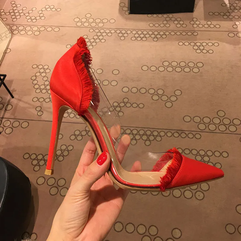 

Women Tassel Shoes Red Suede Wedding Shoes Unique Design Point Toe Pumps Princess Shoes Nude Slip on Dress Party Shoes