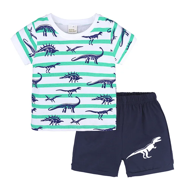 Boys Clothing Sets Summer Kids Cotton Blue T shirt+Shorts Suit Baby Boy