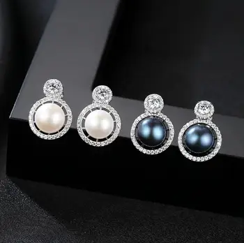 

[MeiBaPJ]Luxurious Natural Freshwater Pearl Drop Earrings Real 925 Sterling Silver Fashion Earrings for Women