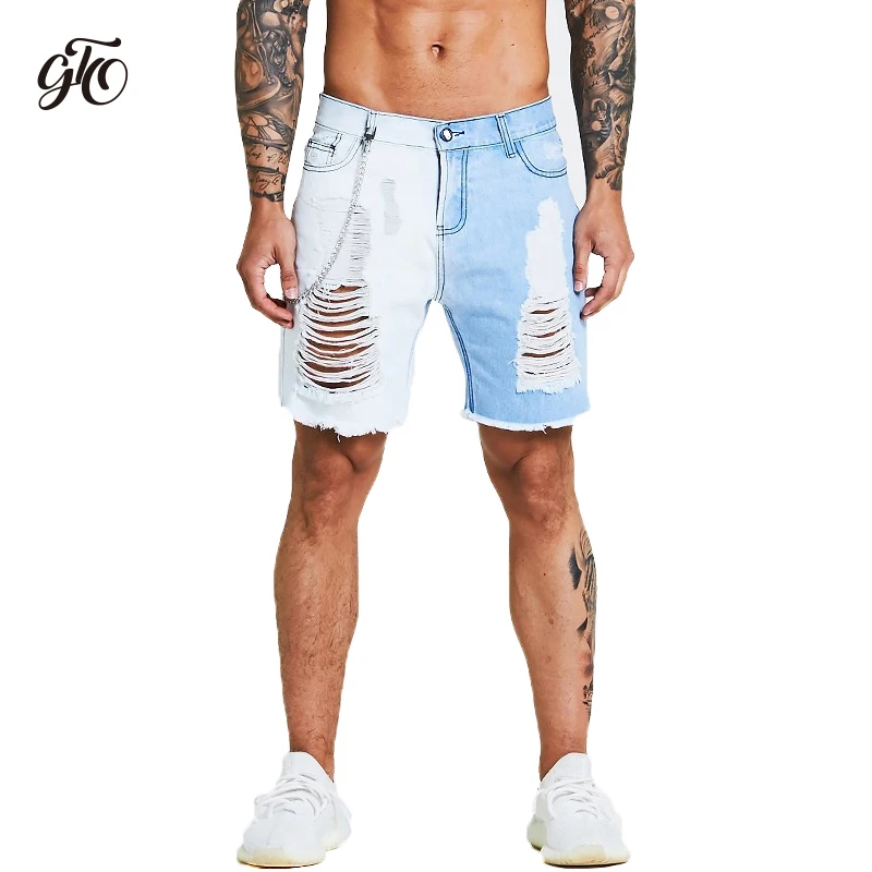 Gingtto Men Shorts Ripped Distressed Shorts For Men Faded Blue Gradient