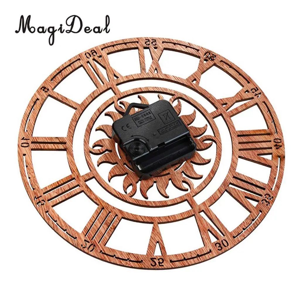 Large Round Sun Shaped Vintage Roman Handmade Decorative Art Wooden Large Wall Clock On The Wall For Gift 23cm