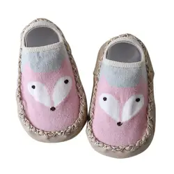 2017 детская обувь носки для мальчиков и девочек стильные Нескользящие мягкие хлопковые мокасины из искусственной кожи с рисунком лисы