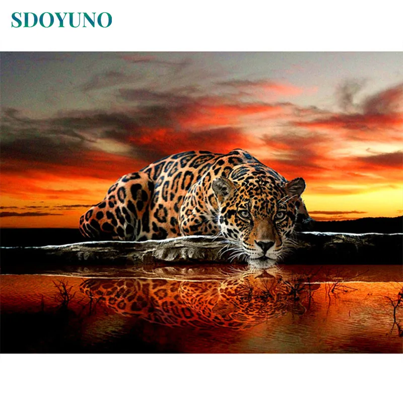 

SDOYUNO Diamond Painting 5d Sunset Leopard Home Decoration DIY Diamond Painting full square Wall Pictures For Living Room