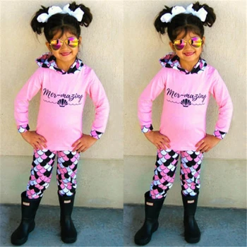 

0-24M Baby Girl Mermaid Clothes Set 2PCS Newborn Long Sleeve Hooded Top+Pants 2018 New Year's Outfit Tracksuit Baby Clothing Set