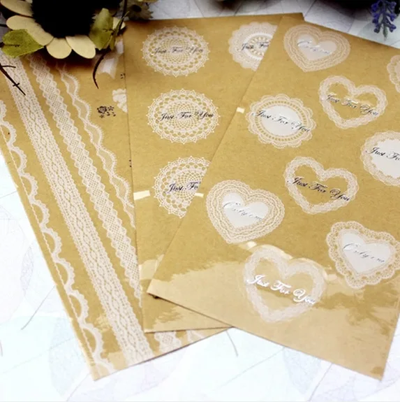 

90pcs Lace Just For You Kraft Paper Sticker Labels Seal Envelope Gift Box Wrapping Soap Craft Baking Baby Shower Decoration