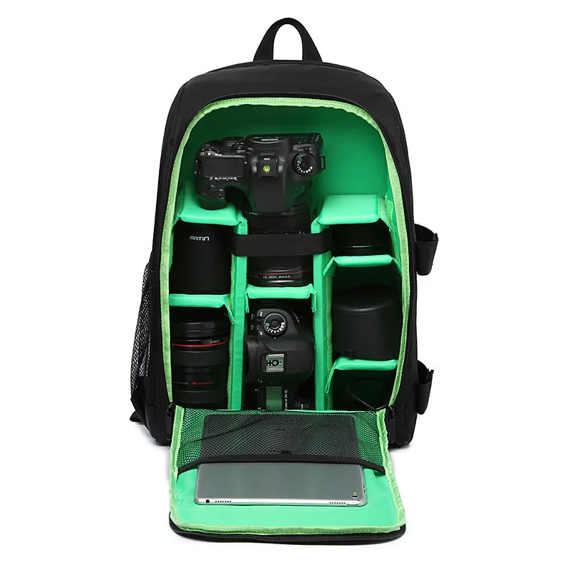 Водонепроницаемый DSLR фото мягкий рюкзак с дождевиком ноутбук 15," многофункциональная камера мягкая сумка Видео штатив чехол для переноски - Цвет: Black with Green