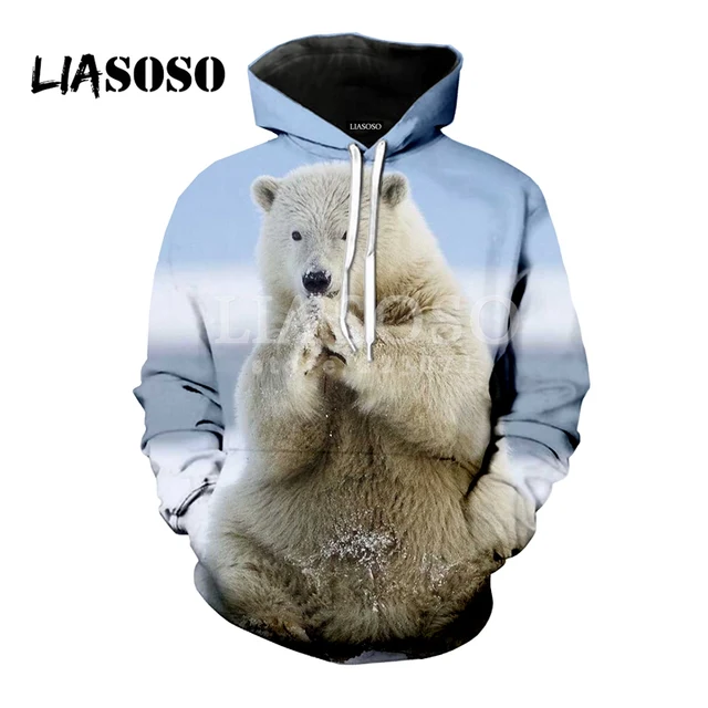 LIASOSO Mens and Womens Hoodie Animal Cute Bear Casual Long Sleeve ...