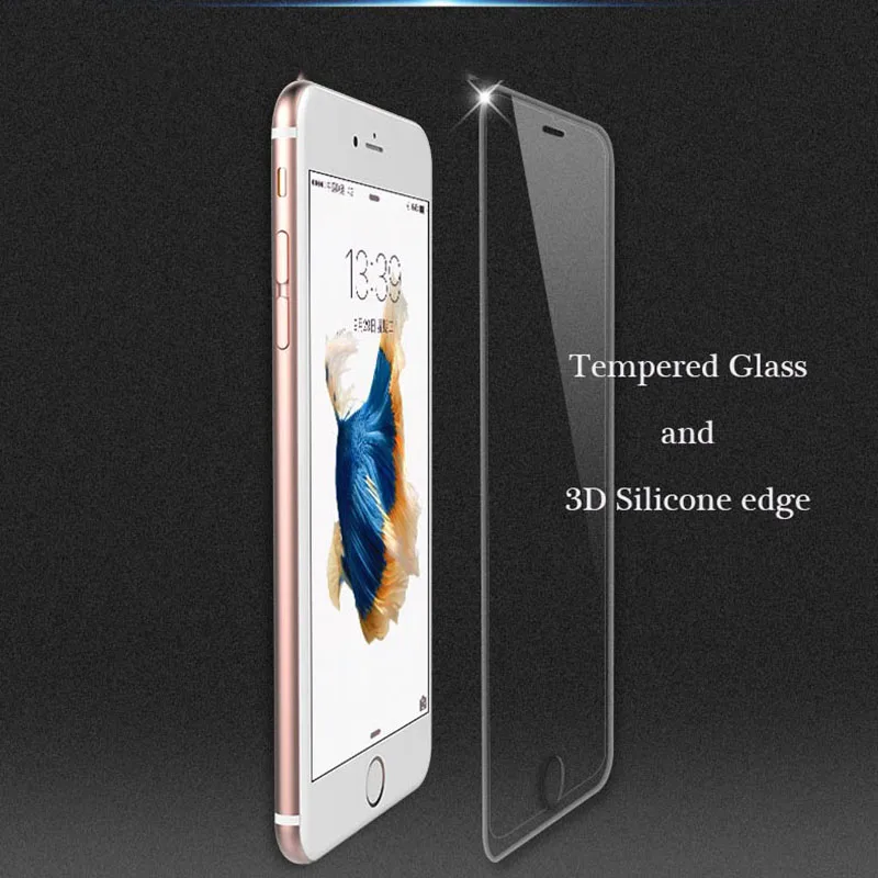 

3D 9H Tempered Glass Full Cover Silicone Edge Curved Proof Screen for Apple IPhone 6 6S 7 Plus Full Screen Protector Cover Case