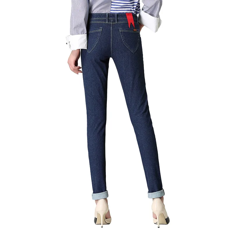 Повседневное манжетами для женщин обтягивающие джинсы Slim Fit высота талии