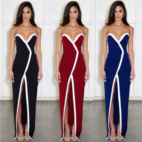 New Women Summer Off Shouder Strapless Slit Dress Slim Elegant Ladies Long Beach Maxi | Женская одежда