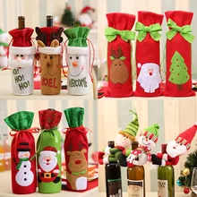 Christmas Wine Bottle Decor Set Santa Claus Snowman Deer Bottle Cover Clothes Kitchen Decoration for New Year Xmas Dinner Party