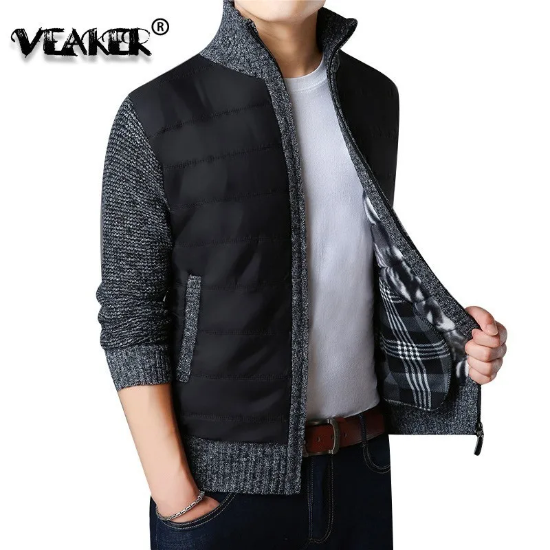 

2018 Modis Men's Thick Sweater Coat Man Autumn Winter Down Fleece Sweatercoat Zipper Sweater Stand collar Jacket Outerwear M-3XL