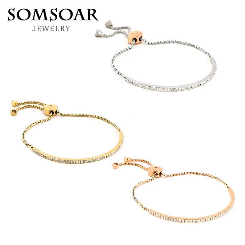 

Somsoar Jewelry New Arrival Shine Crystal Adjustable Stainless Steel Bracelet Bangle as Gift 10pcs/lot