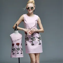 mother daughter dresses new brand rose printed mother and dauther dress for summer autumn high quality