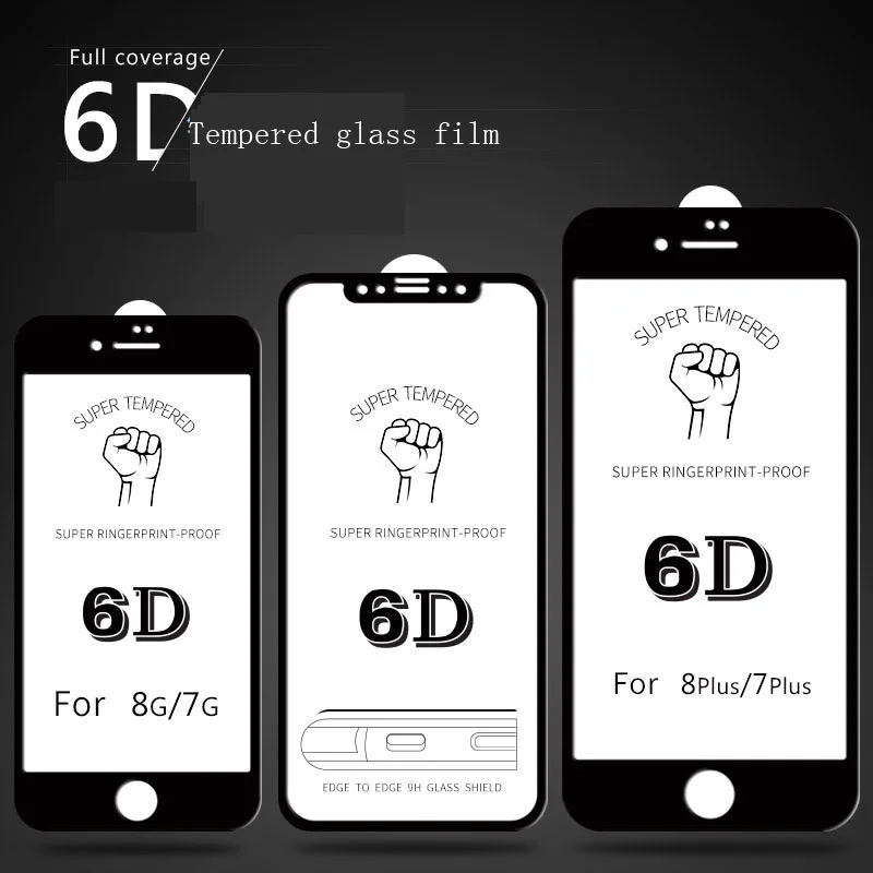 

6D Round Curved Edge Tempered glass Cover Safety Screen Protector on the for iPhone 7 7 Plus 8 8 Plus 6 6S 6 Plus X 2 Pcs