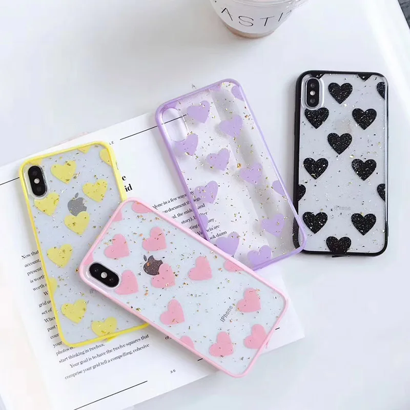 

Love Heart Shiny foil Sequins phone Cases For iphone 7 case for iphone 6 6s 7 8 plus XR XS XS Max X Girls soft Cover Fundas
