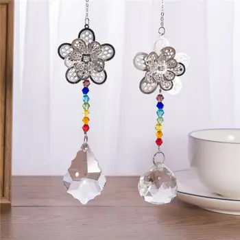 

Metal 3D Flower Chakra Fengshui Pendants Rainbow Window Hanging Ornament Chandelier Prisms Suncatcher Handcrafted Glass Pendant