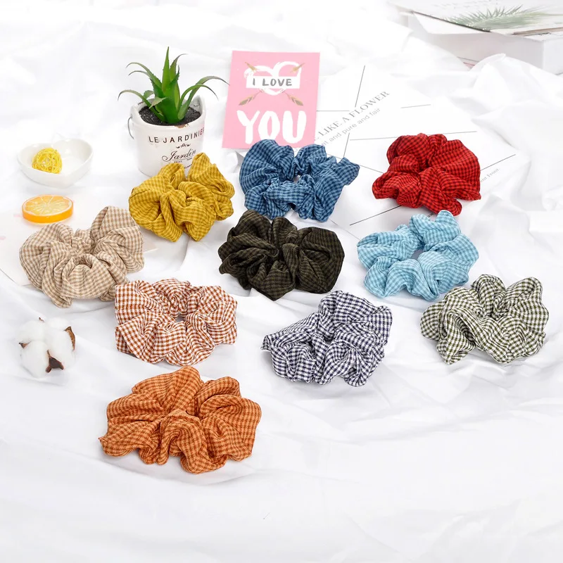 

Plaid Cloth Scrunchies Women Lady Elastic Hair Rubber Bands Accessories For Girls Tie Hair Ring Rope Ponytail Holder Headdress