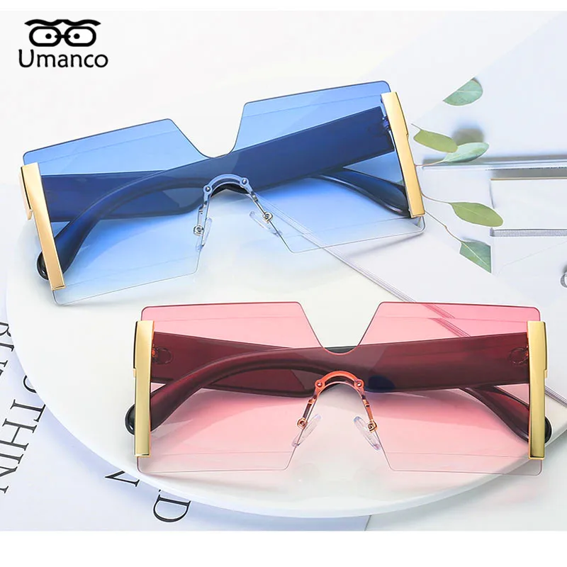 

Umanco 2019 New Style Rimless Sunglasses For Women Men Resin Lens Big Fashion Personality Accessories Travel Essential Gifts