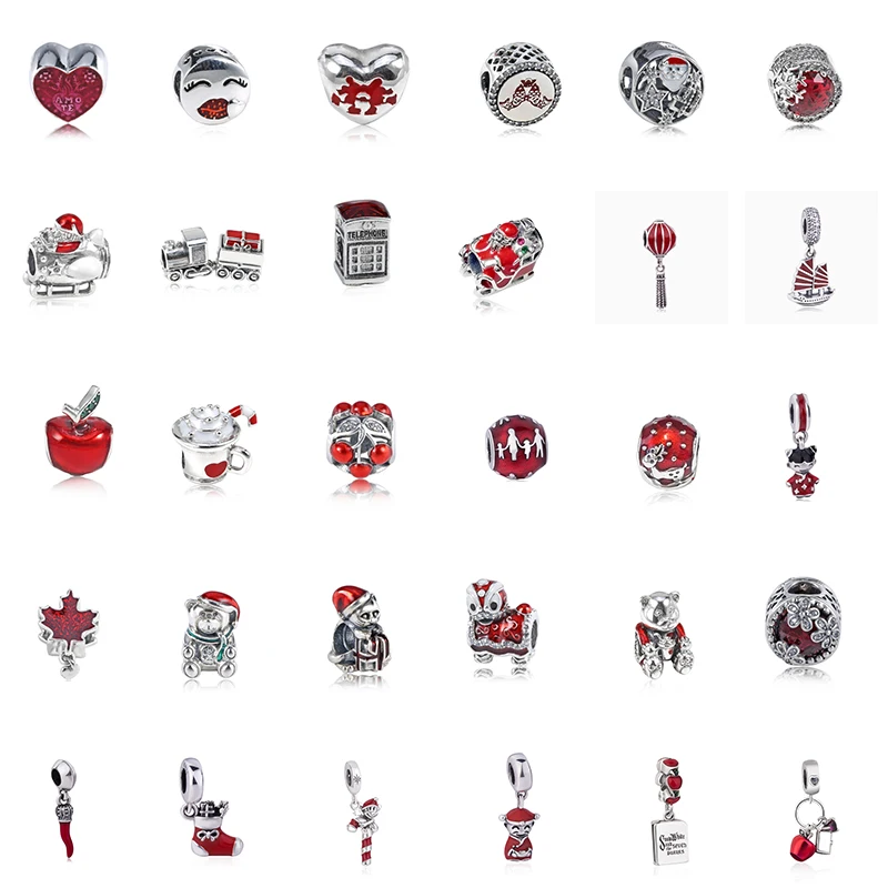 

2019 Spring 925 Sterling Silver Cartoon Bear Train Lantern Apple Family Charms Pendant Beads Fit for new Women's DIY Jewelry