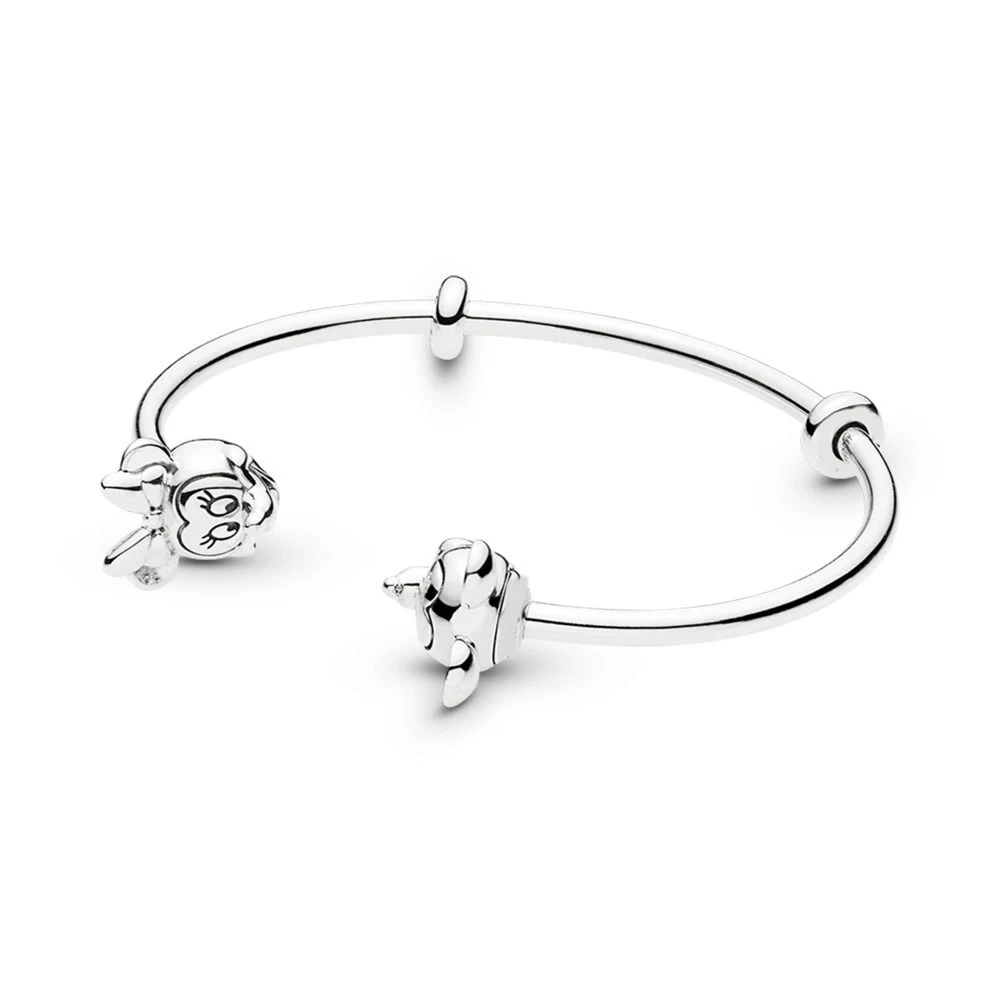

Mickey And Minnie Open Bangle Bracelet 100% 925 Sterling Silver Diseny Open Bangle Bracelet Fit European Charms Diy Jewelry