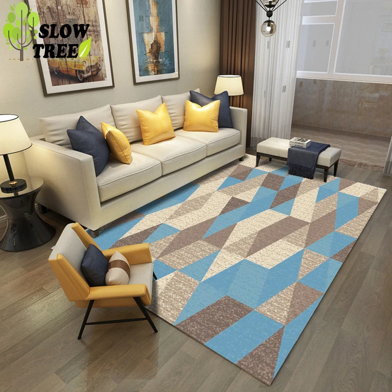 Медленно дерево коврики с геометрическими узорами для гостиной полиэстер детский ползающий коврик кофейный столик для спальни домашняя площадь моющийся коврик 120x160 см