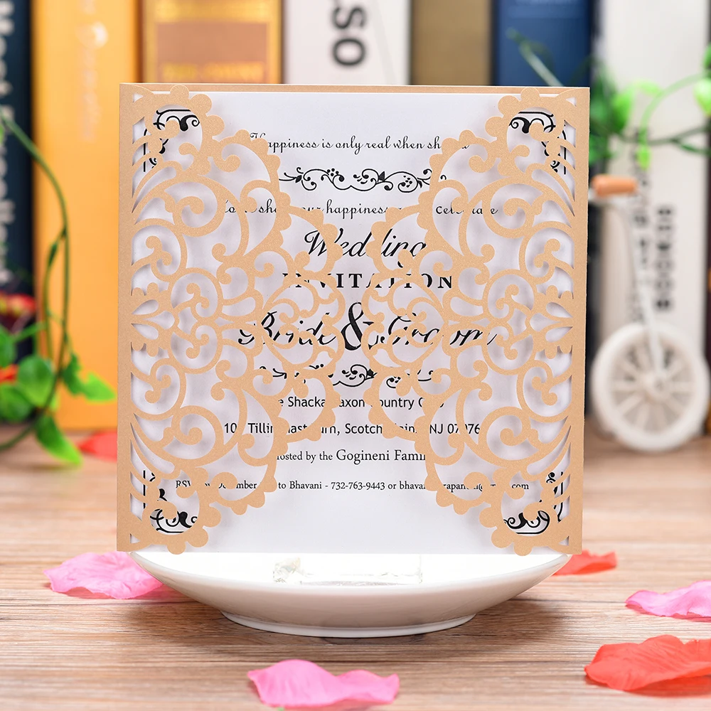  5 SETS Wedding Invitation Cards Laser Cut customizable Invitations with Envelops for Engagement Bab - 33031057418