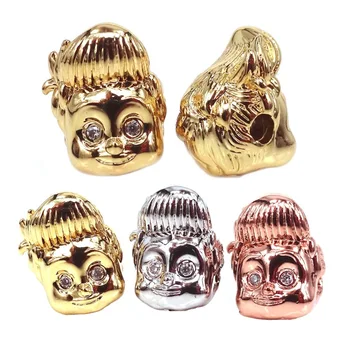 

Russia Fashion Cool American Boy Charms With Clear CZ Gold Beads For Bracelet Making Jewelry DIY Spacer Metal Beads 4Colors