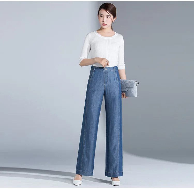 Летние женские джинсы из тенселя, лиоцелл, ледяной шелк, широкие брюки, женские повседневные джинсы, летние женские 19007