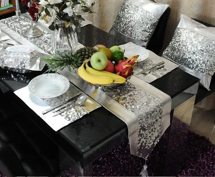 139 Luxury Silver Sequins Pu Patchwork Table Mat 4 Place Mat 1