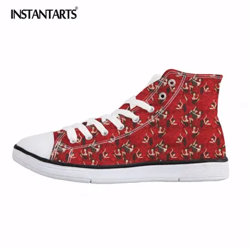 

INSTANTARTS Stylish Women High Top Vulcanize Shoes Flamenco Design Female Lace Up Canvas Shoes Girls Sneakers Flat Shoes Student