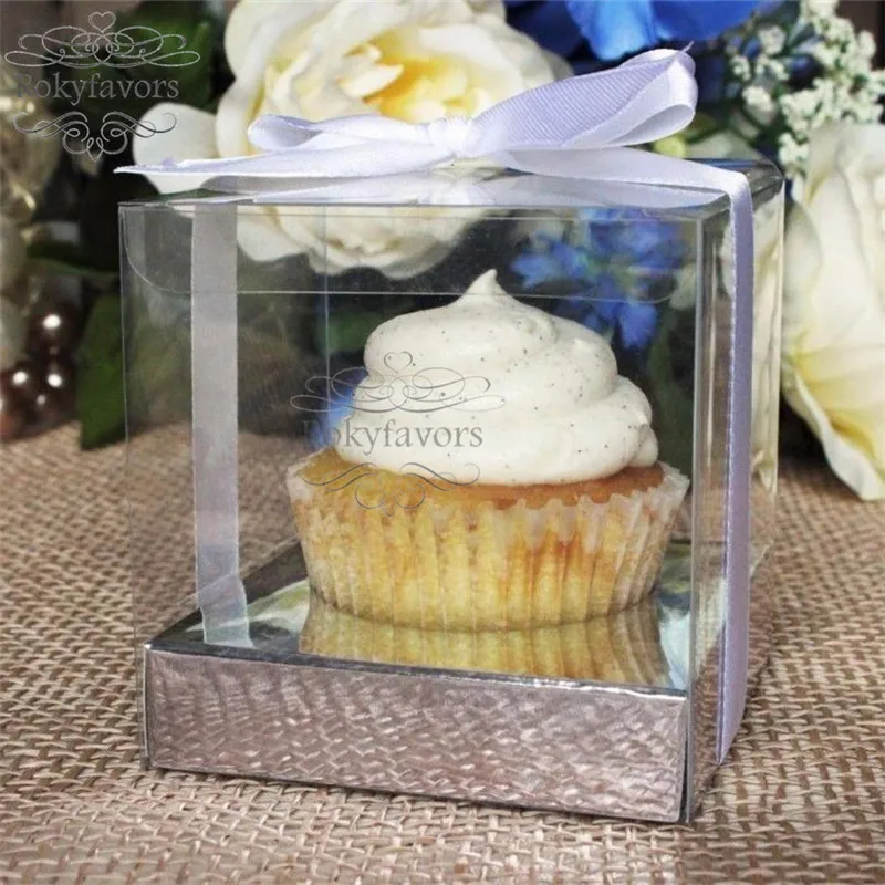 FREE SHIPPING 100PCS Clear Cupcake Boxes Favors Boxes 9X9X9CM PVC
