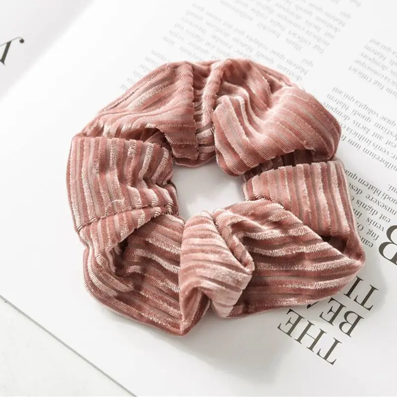 

Ladies Polyester Large Intestine Hair Rope Winter Glitter Velvet Stripes Textured Ponytail Holder Tail Wrap Elastic Scrunchies