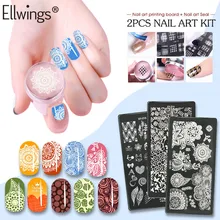 Ellwings 3D DIY нержавеющая сталь для маникюра штамп пластина с прозрачным желе скраппер шахматы силиконовый рисунок для нейл-арта пластины набор инструментов
