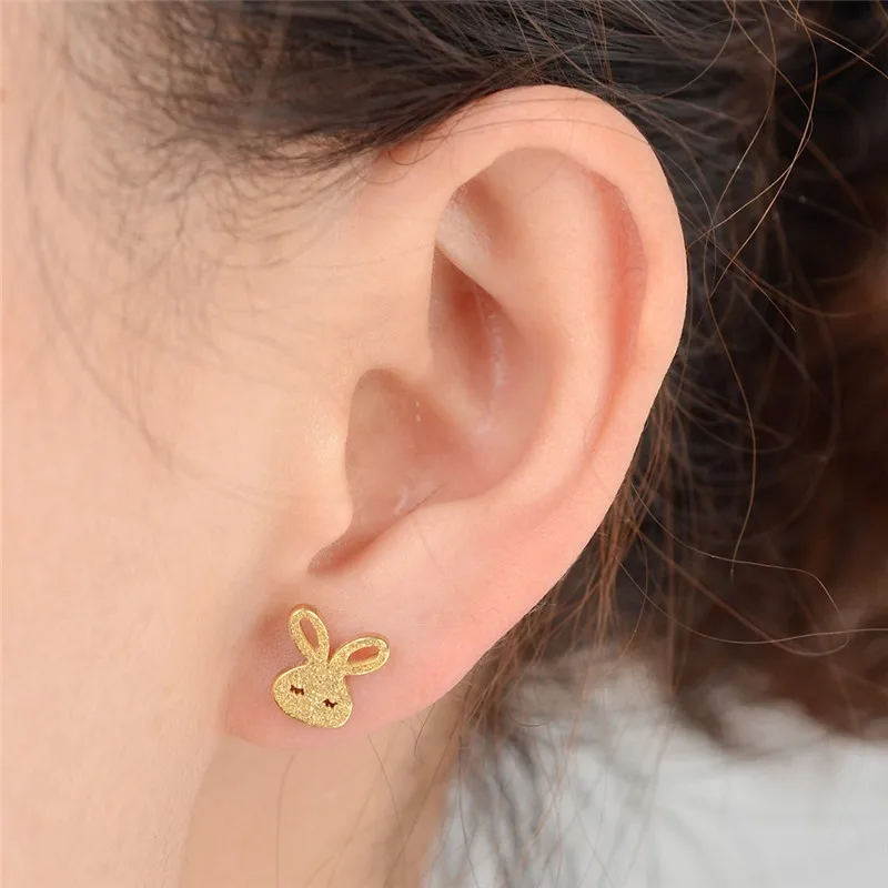 1pair Cute Animal Brass Stud Earrings For Women Lovely Rabbit Shaped