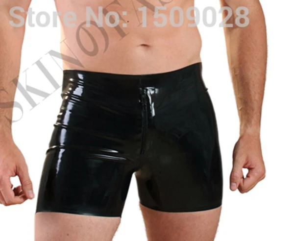 

Free shippinp!!! Latex rubber front zip boxer shorts for men
