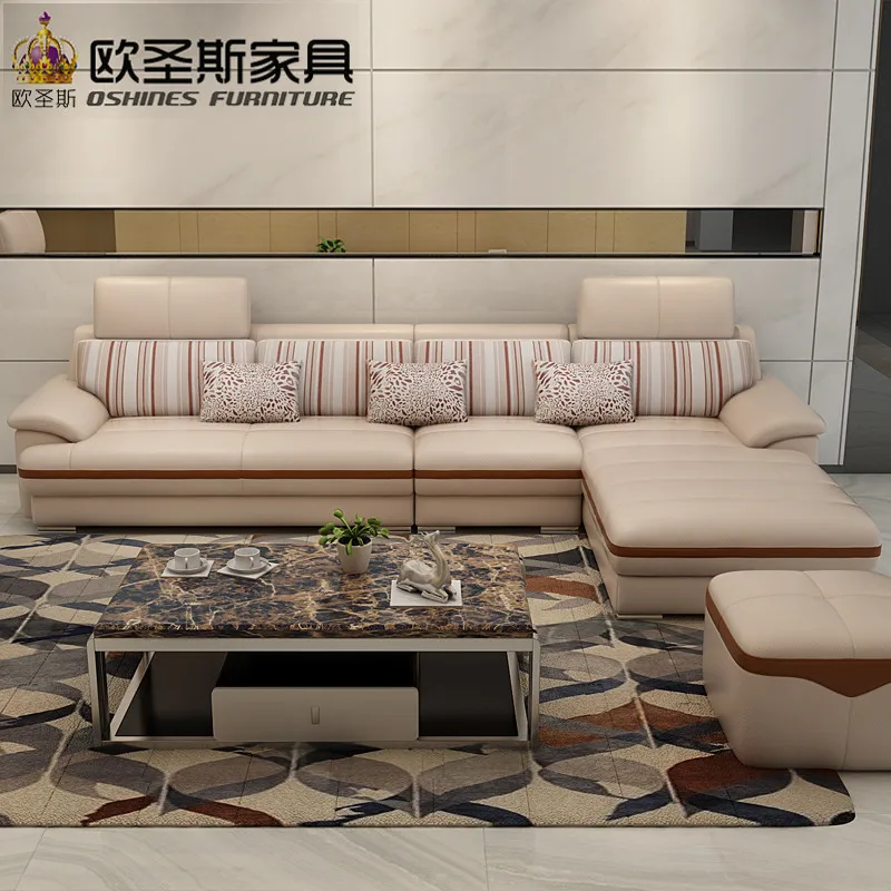 New model l shaped modern italy genuine real leather sectional latest corner furniture living room sex sofa set L11