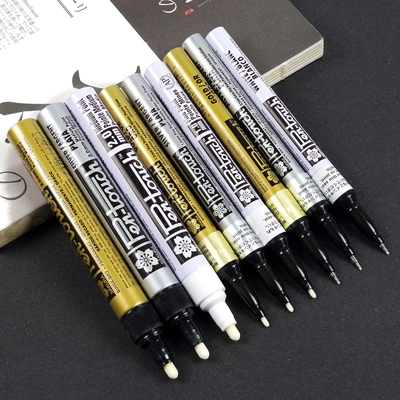 Sakura Pen-Touch paint Marker 3 шт./партия золото/серебро/белый 0,7 мм/1 мм/2 мм маркировка на любую вещь стекло/ткань/металл