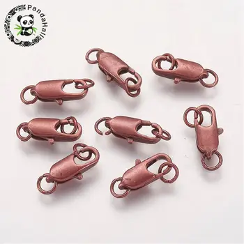 

200pcs Brass Lobster Claw Clasps Jewelry Findings Cadmium Free & Nickel Free & Lead Free, Antique Bronze, 18x6mm, Hole: 3mm