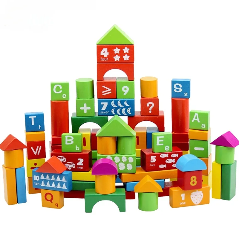 

100pcs Montessori Educational Wooden Building Blocks Kids Toys for Children Wood Creature Blocks Early Learning Brinquedos W246