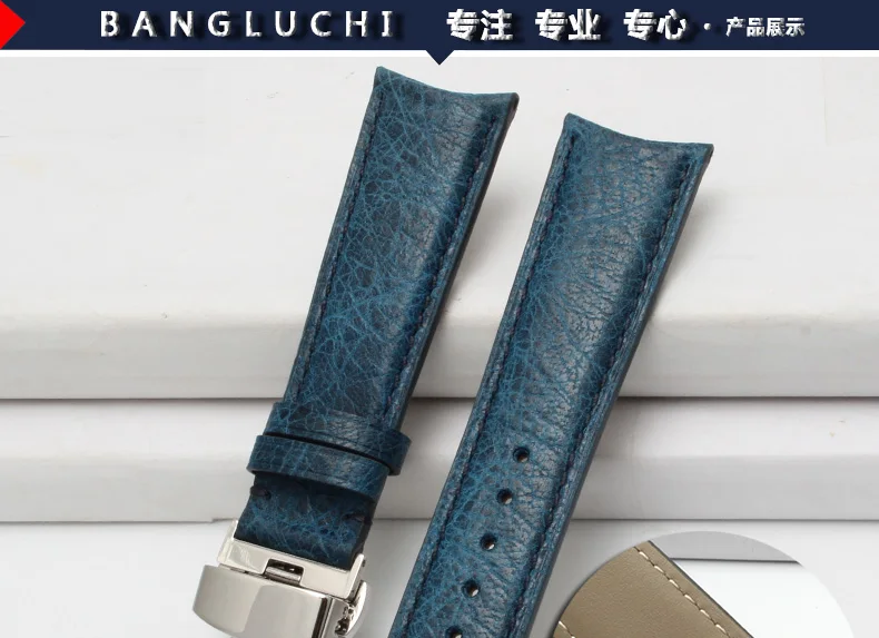 Синий кожаный ремешок с изогнутой формой для Citizen blue sky делает AT8020 Мужские часы ремешок 23 мм