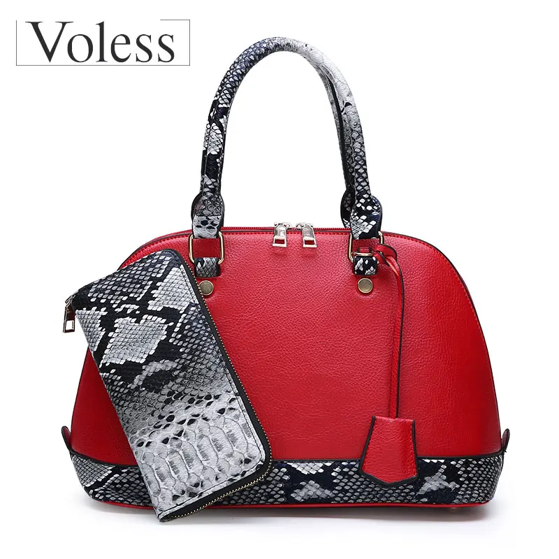 

VOLESS Fashion Women Shell Shoulder Bags PU Leather Purse Bag 2 Set Patchwork Large Capacity Luxury Handbags Women Bag Designer