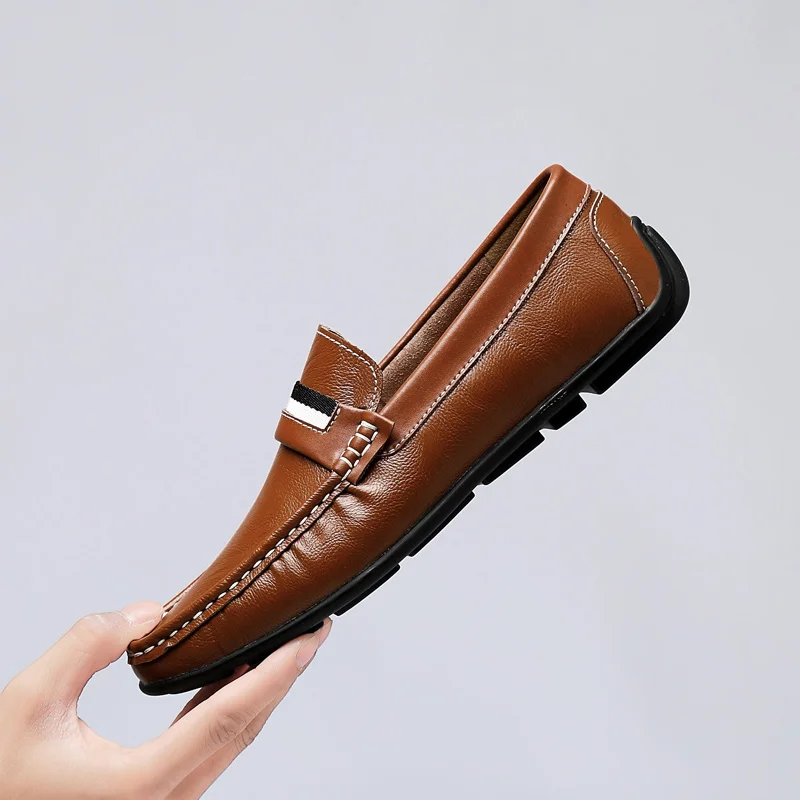 Мужская обувь; удобная повседневная обувь из натуральной кожи; стильные Мягкие Мокасины; лоферы; Мужская обувь высокого качества на шнуровке; zapatos hombre - Цвет: Light brown
