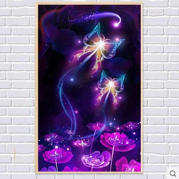 

5D DIY Diamond Embroidered Butterfly and Purple Flower Diamond Painting Cross Stitch Square Rhinestone Mosaic Home Decor F214