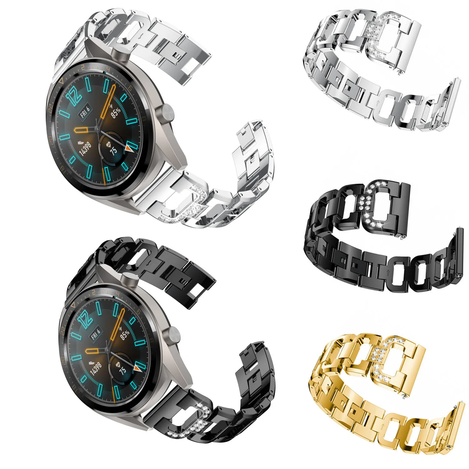 Браслет из нержавеющей стали для Huawei Watch GT женский ремешок с бриллиантами